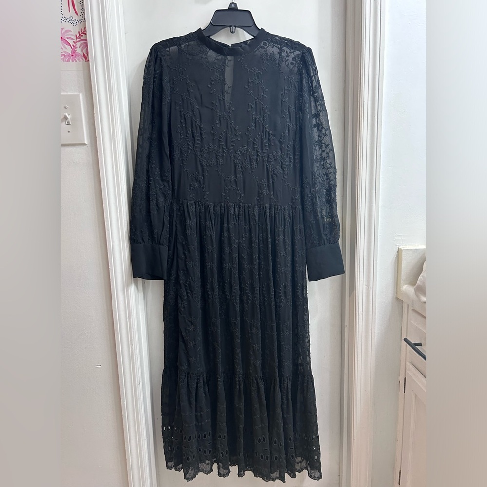 J.Crew Long Sleeve Black Lace Midi Dress